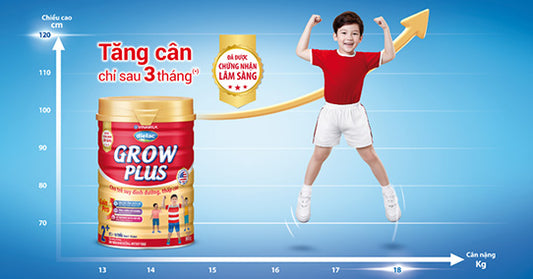 Vinamilk Dielac Grow Plus MỚI cho trẻ suy dinh dưỡng thấp còi, biếng ăn, chứng nhận lâm sàng &quot;Tăng cân sau 3 tháng’’