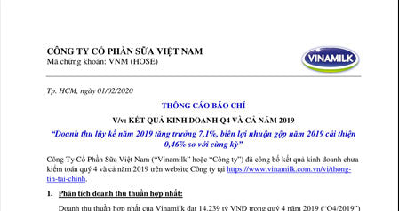 Báo cáo kết quả kinh doanh Q4 và cả năm 2019