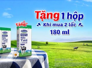 Tặng ngay 1 hộp khi mua 2 lốc sữa tươi Vinamilk 100% 180ml