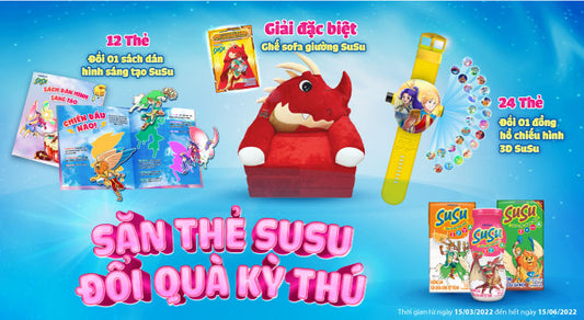 Chương trình khuyến mãi Susu sưu tầm thẻ đổi đồng hồ chiếu hình 3d, sách sticker và ghế sofa giường