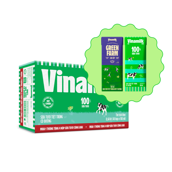 Sữa tươi 180ml tặng kèm 4 hộp sữa tươi và 2 hộp Green farm