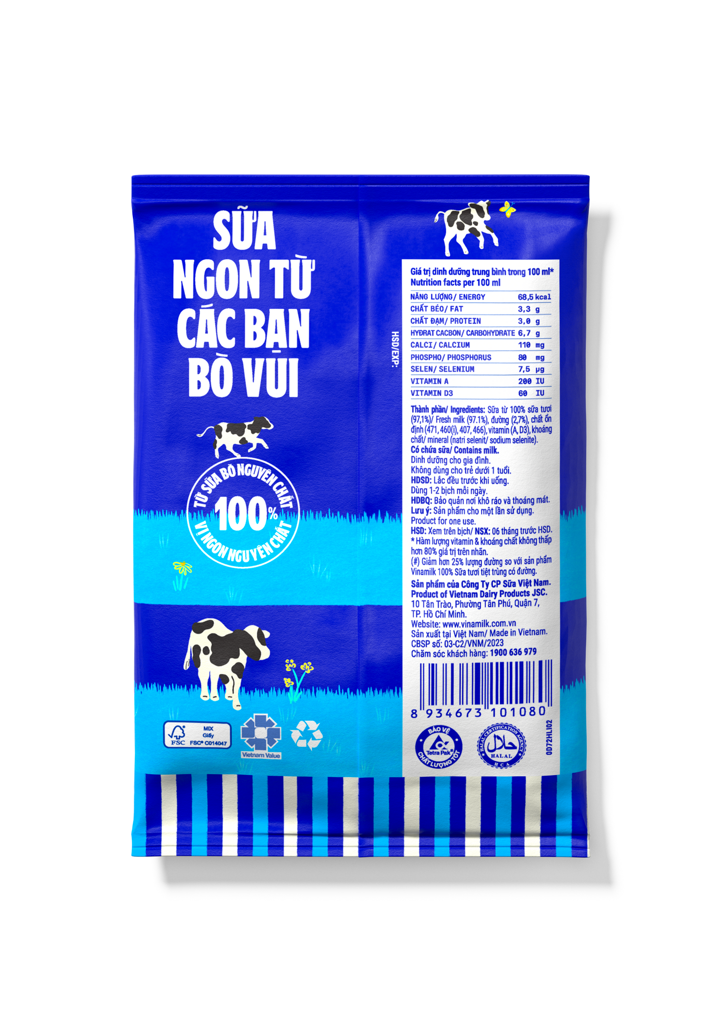 Sữa tươi tiệt trùng 100% Ít đường