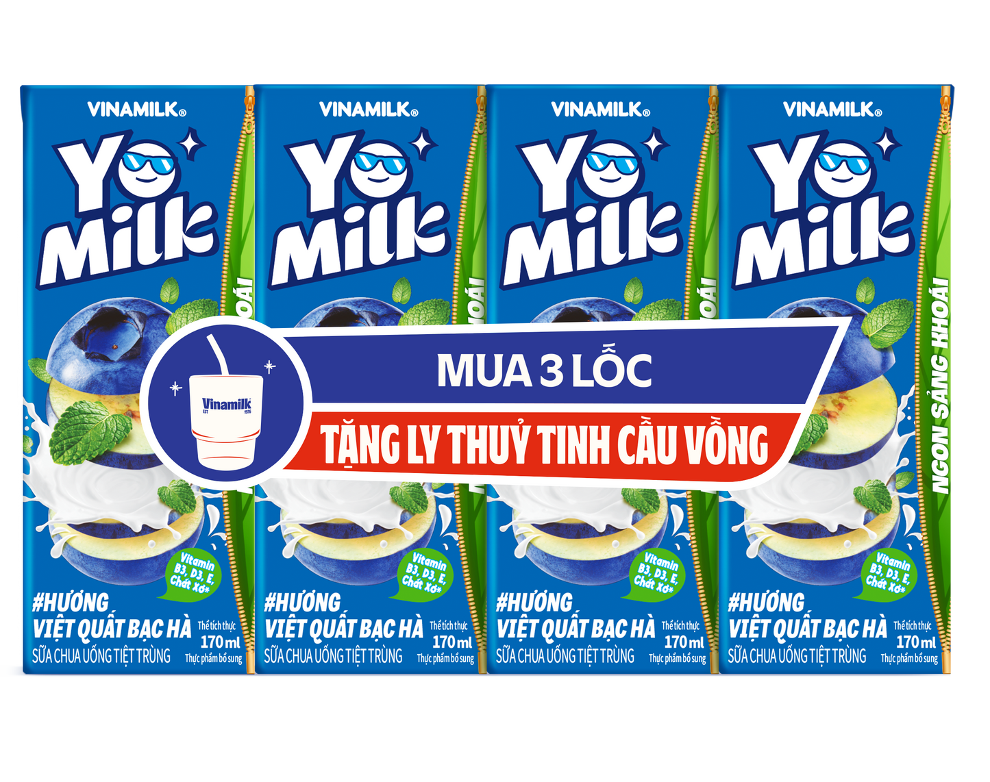 Sữa chua uống tiệt trùng Yomilk Hương Việt Quất Bạc hà